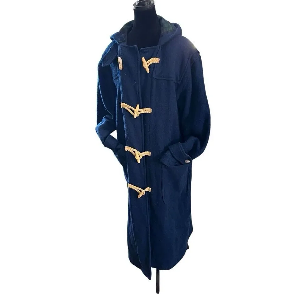 Vintage Polo Ralph Lauren Men’s S Hooded Toggle Coat, Navy Wool Twill Women’s M